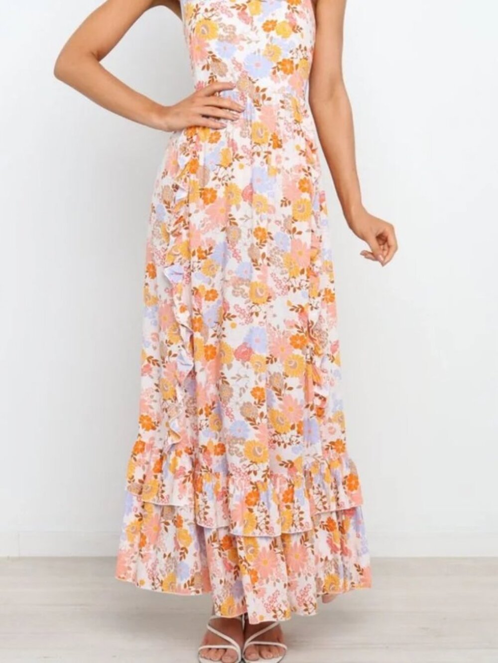 Anthropologie Abel the Label Orange Pink Floral Maxi Sun Dress